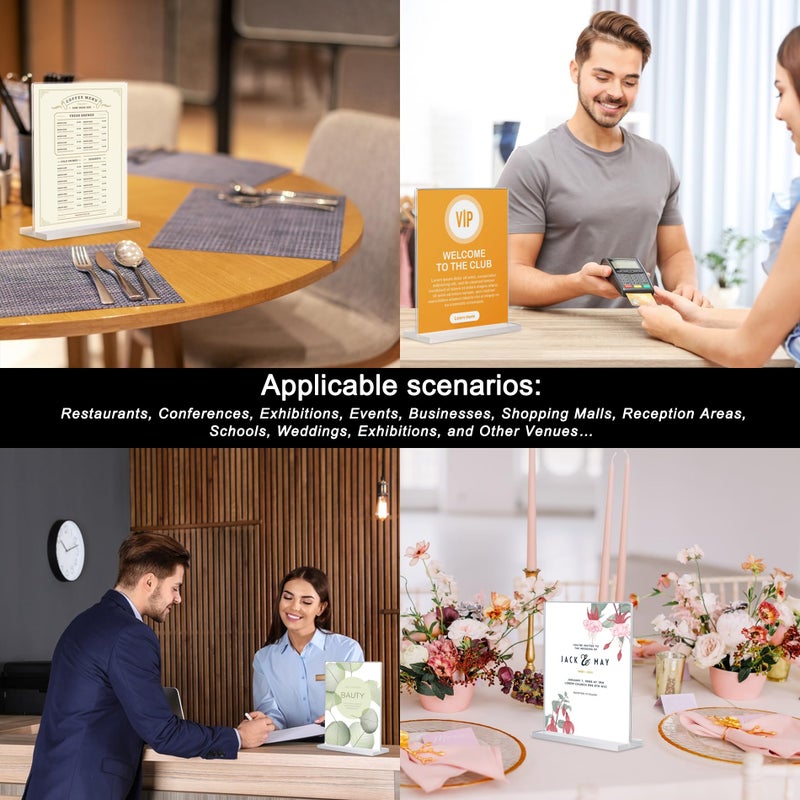 Hoewina Acrylic Sign Holder 5 x 7 Inch 6 Pack - acrylic display stands for Store table sign holder - Vertical Double-Sided Acrylic Stands, Vendor Booth Display Items - Flyer Holder & Plastic Paper Holder - Acrylic Frame for Restaurants, Office, Home, Store - Image 4